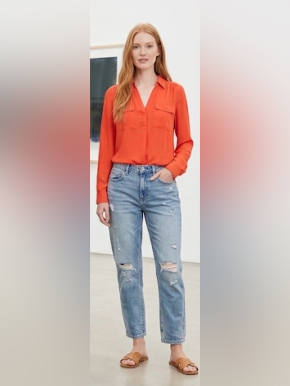 Ann Taylor Bright Orange Button-Down Pocket Blouse Women’s xxs NWT